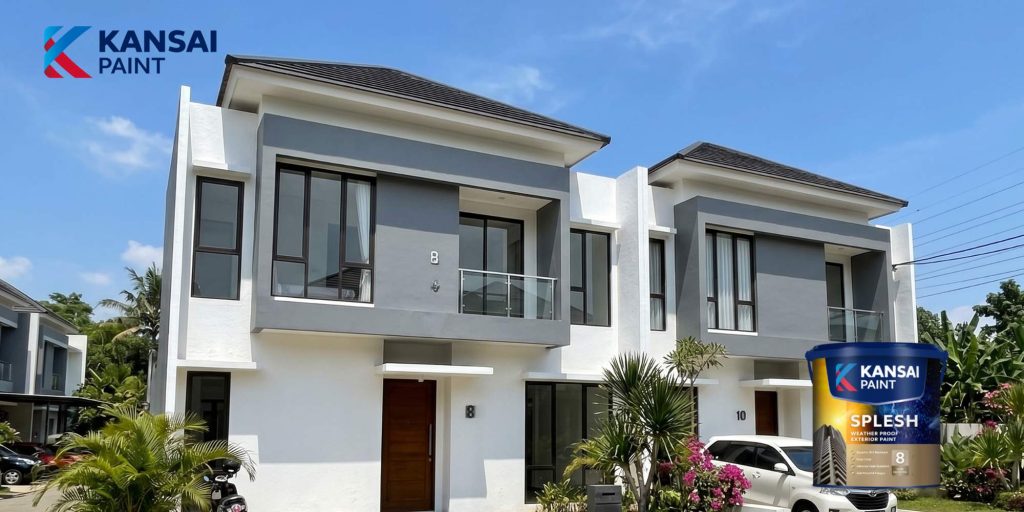 Hasil akhir pengaplikasian cat tembok eksterior Kansai Splesh yang tahan lama